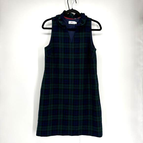Vineyard Vines Dress Womens 4 Blackwatch Meredith Sheath Ruffled Neck Preppy - Picture 1 of 7
